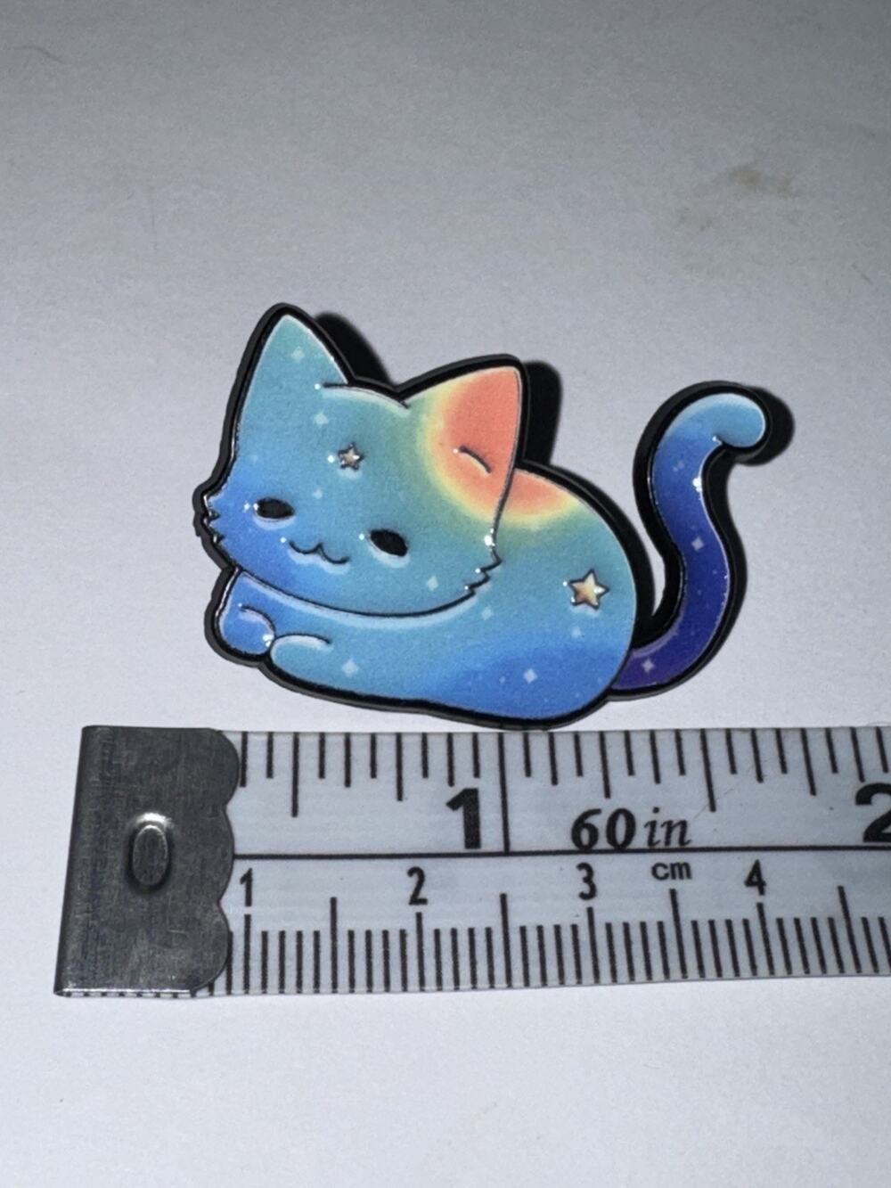 Blue Celestial Cat Kitten Stars Brooch Pin